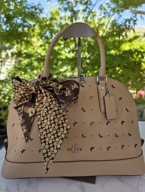 Coach Sierra Satchel Butterflies Perforated Beechwood Beige Hand Bag